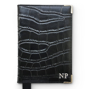 Croc Leather Passport Holder - Black