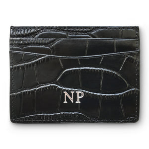 Croc Leather Card Holder - Black