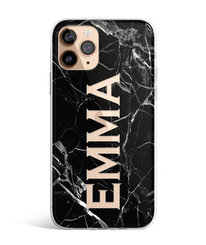 Black Marble Name Clear Phone Case
